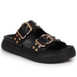 Klapki z nitami Bugatti JJ253070 W INT1720A czarne