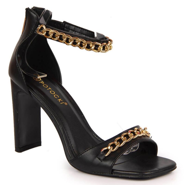 Sandały na słupku z łańcuszkiem Potocki W WOL70A czarne