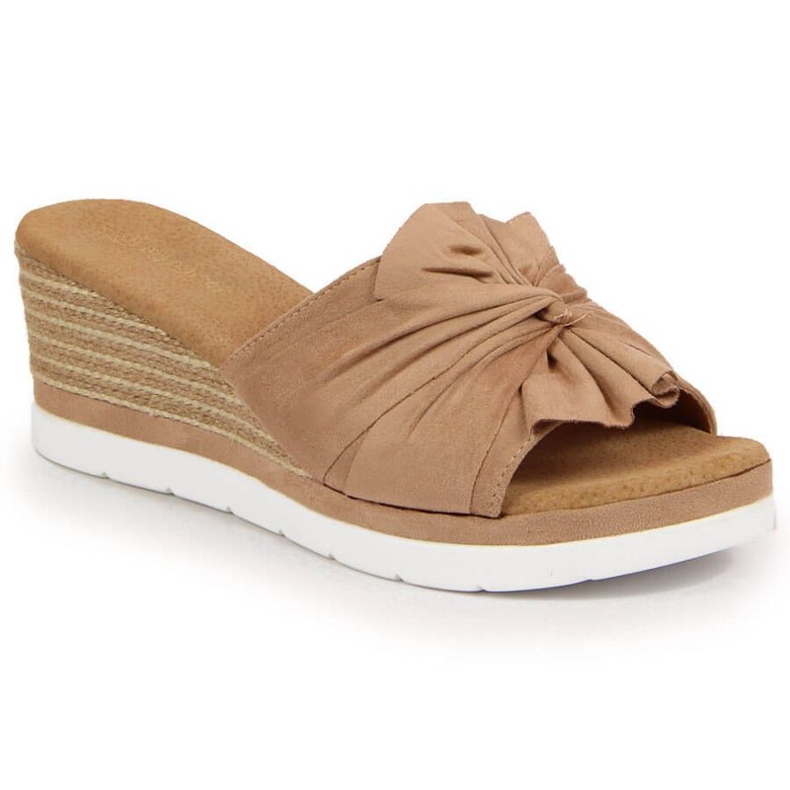 Klapki na koturnie Potocki W WOL71B beżowe beżowy