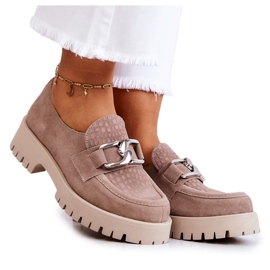 PL5 Modne Zamszowe Półbuty Loafery Ciemnobeżowe Rayhan beżowy