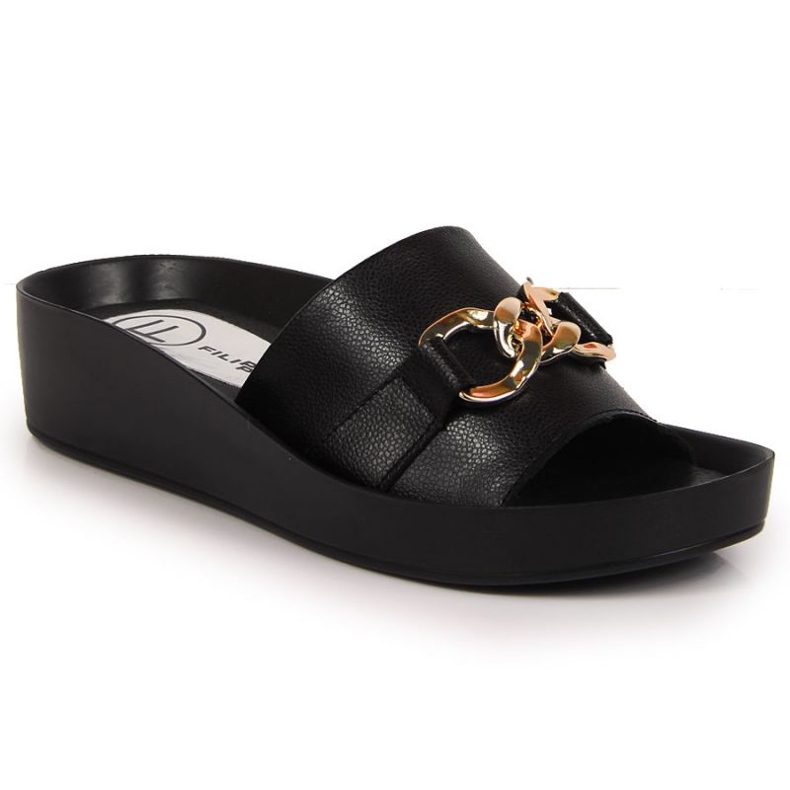 Klapki skórzane z łańcuchem Filippo W PAW345A czarne