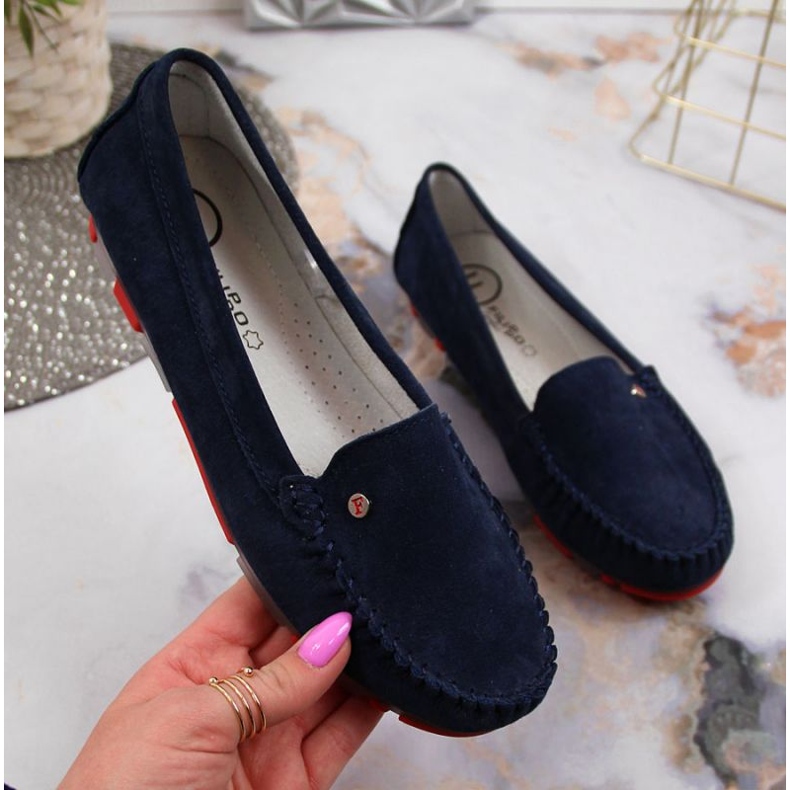 Mokasyny skórzane zamszowe Filippo W PAW201D granatowe