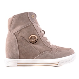 Filippo Skórzane botki sneakersy na koturnie beżowy