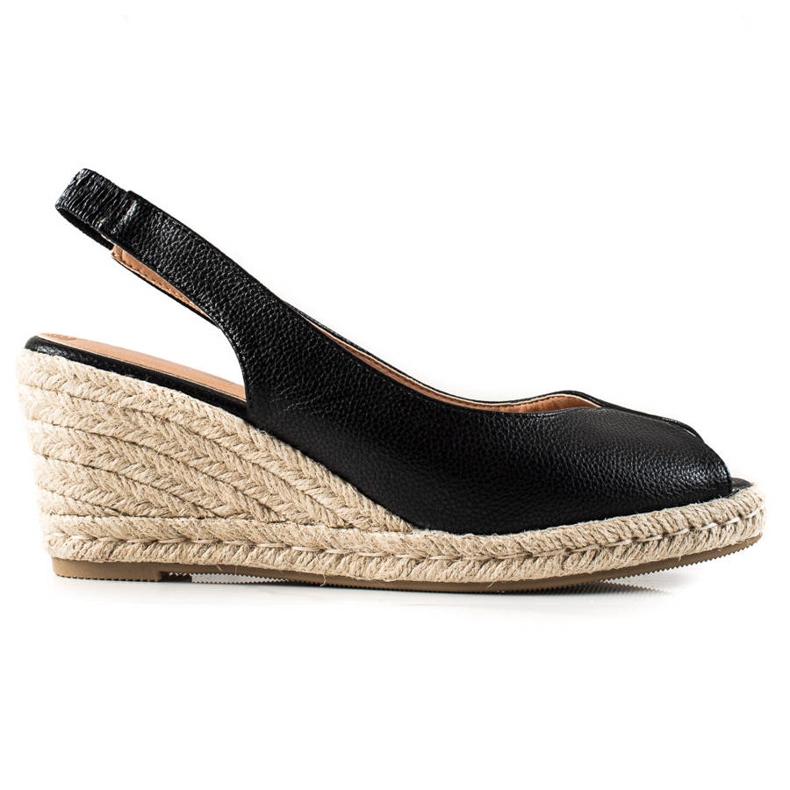 Clowse Sandałki Na Słomkowej Koturnie czarne