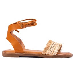 Wiązane Sandałki beżowy