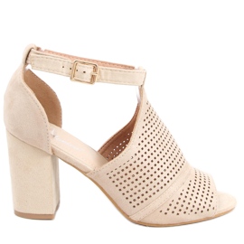 Sandałki ażurowe na obcasie Bahati Beige beżowy