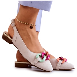Zamszowe Baleriny Z Łańcuchem Lewski Shoes 3125 Jasnobeżowe beżowy