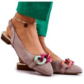 Zamszowe Baleriny Z Łańcuchem Lewski Shoes 3125 Beżowe beżowy