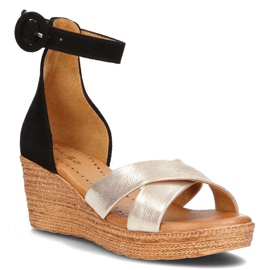 Skórzane sandały Filippo 04565-25/00-5 złoto-czarne złoty