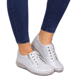 Półbuty skórzane na zamek srebrne Helios W H357C srebrny