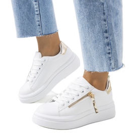 Biało złote sneakersy damskie Tamis białe złoty