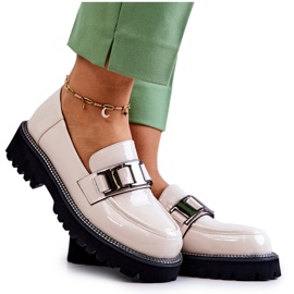 S.Barski Lakierowane Skórzane Półbuty Jasnobeżowe Corine beżowy