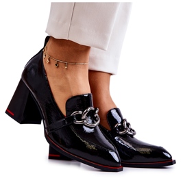 S.Barski Eleganckie Czółenka Na Słupku Czarne Callim