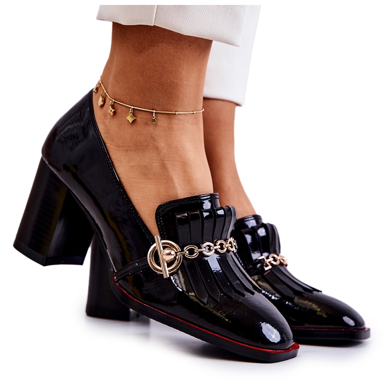 S.Barski Lakierowane Modne Czółenka Czarne Jenice