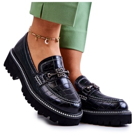 S.Barski Skórzane Półbuty Wężowe Z Ozdobą Czarne Adison