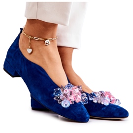 PA2 Eleganckie Zamszowe Półbuty Z Ozdobą Granatowe McQueen niebieskie