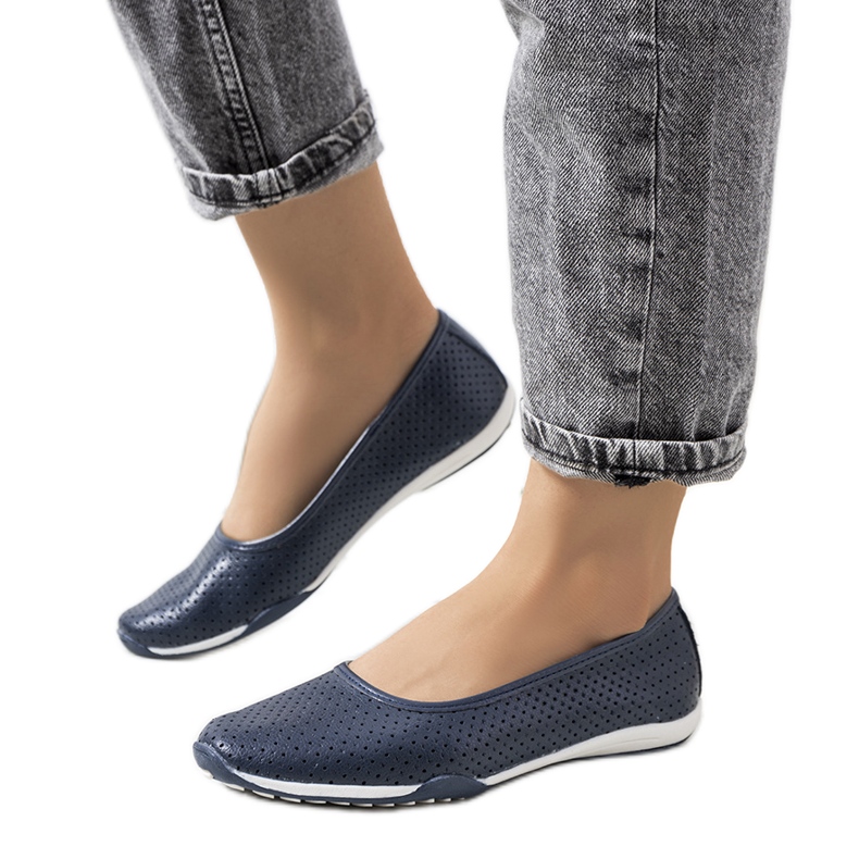 Granatowe skórzane baleriny Simge niebieskie