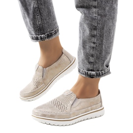 Beżowe półbuty skórzane Wiggen beżowy złoty