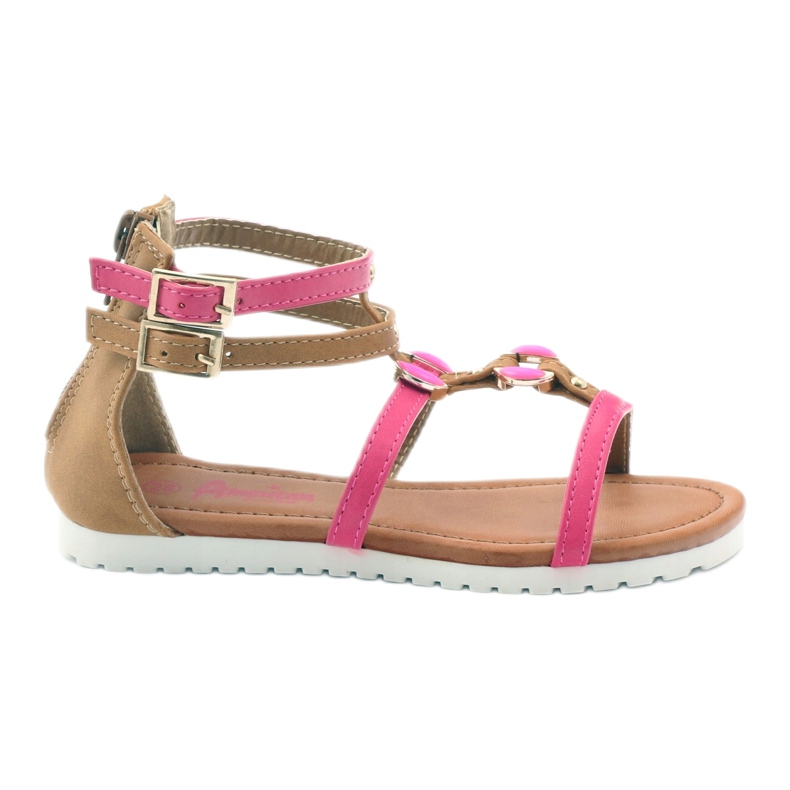 American Club Sandałki gladiatorki buty dziecięce na  suwak American różowe brązowe białe
