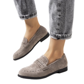 Szare półbuty skórzane z ćwiekami Ishana