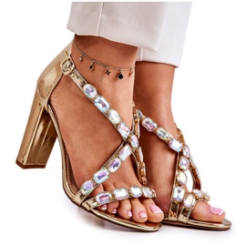 S.Barski Sandały Damskie Na Słupku Lu Boo Złote 8258-1 Vernee złoty