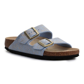 Klapki Birkenstock Arizona Shiny Python Dusty Blue W 1021463 niebieskie