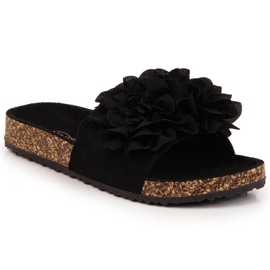 Klapki Z Kwiatami Czarne W eVento