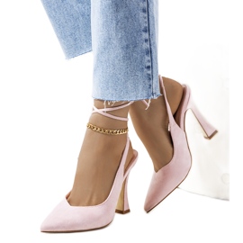 Różowe wiązane czółenka na słupku Lotti