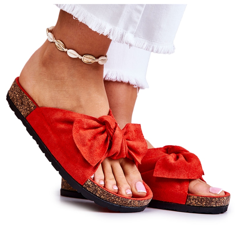 Klapki Na Korkowej Podeszwie Pomarańczowe Wendy czerwone