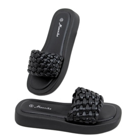 Klapki na wysokiej podeszwie z plecionymi paskami Elida Black czarne