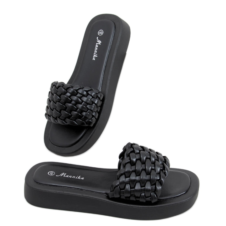 Klapki na wysokiej podeszwie z plecionymi paskami Elida Black czarne