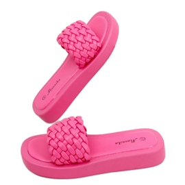 Klapki na wysokiej podeszwie z plecionymi paskami Elida Fushia różowe