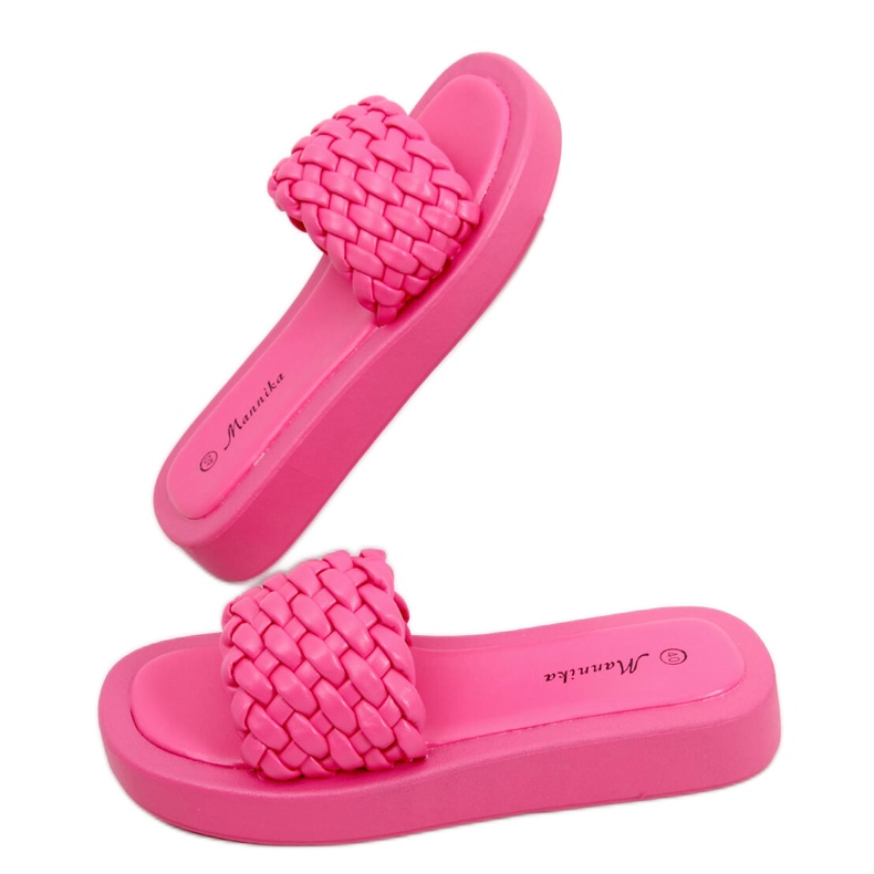 Klapki na wysokiej podeszwie z plecionymi paskami Elida Fushia różowe
