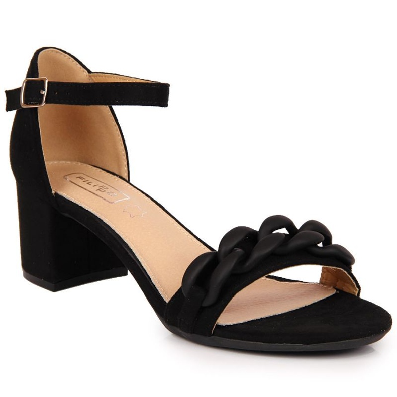 Sandały na słupku z łańcuchem czarne W Filippo