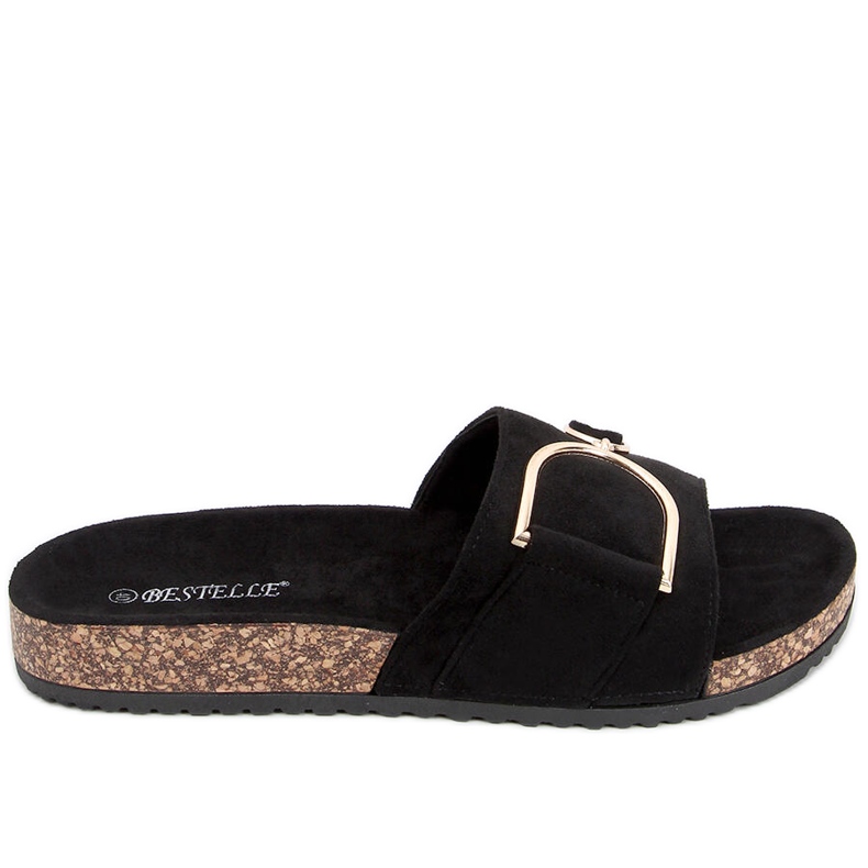 Klapki na korkowej podeszwie Tara Black czarne