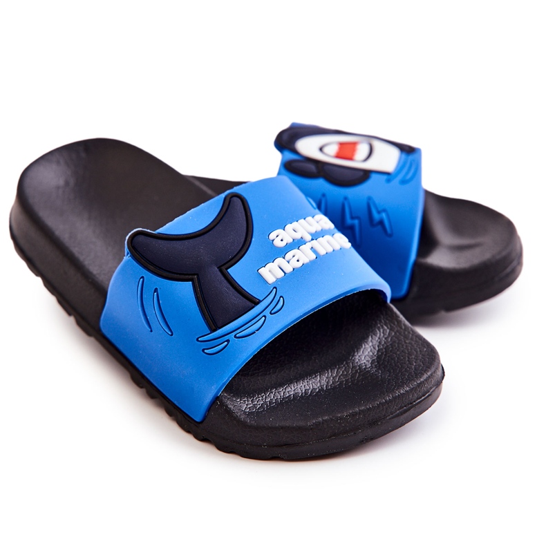 Lekkie Dziecięce Klapki Ciemnoniebieskie Sharky czarne