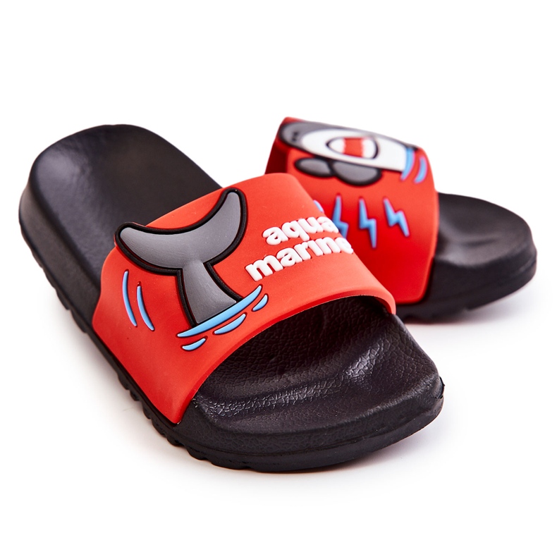 Lekkie Dziecięce Klapki Czerwono-Czarne Sharky czerwone