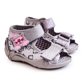 BEFADO S.A. Sandałki Papcie Befado Na Rzep Kotki 242P102 Szare