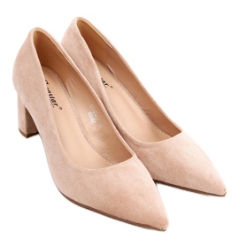 Czółenka na słupku Durga Khaki beżowy