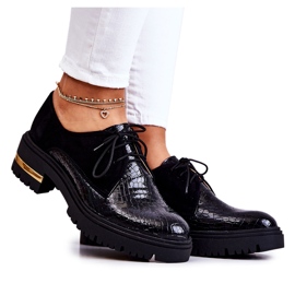 PA2 Damskie Skórzane Półbuty Wiązane Czarne Merevin