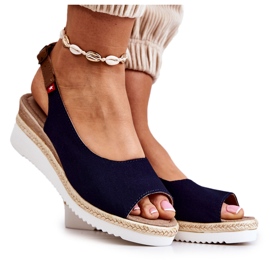 Damskie Sandały Na Koturnie Big Star JJ276046 Granatowe niebieskie