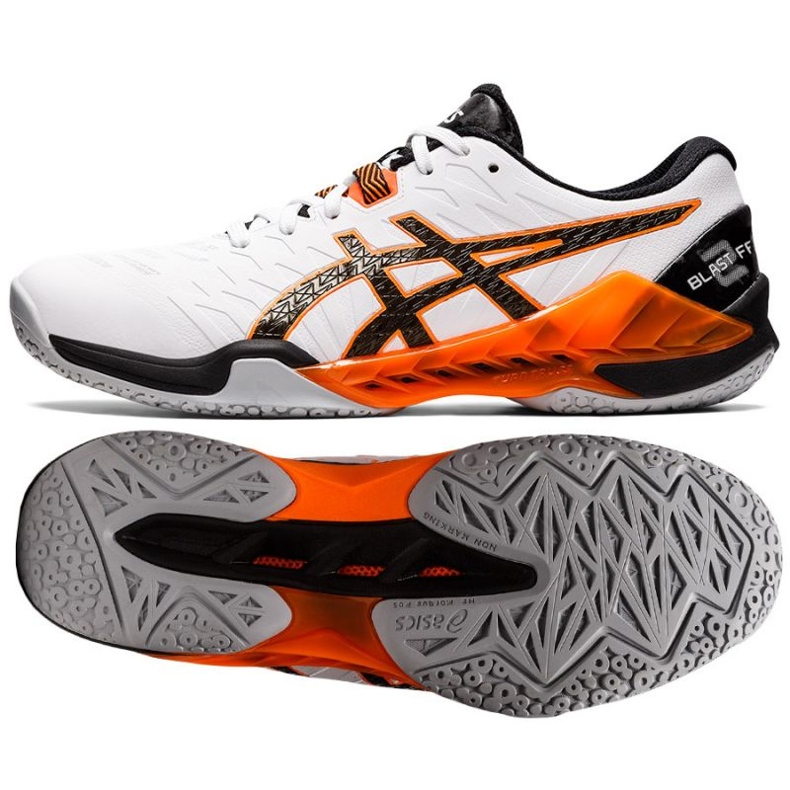 Buty do piłki ręcznej Asics Blast Ff 2 M 1071A044 103 białe pomarańczowe białe