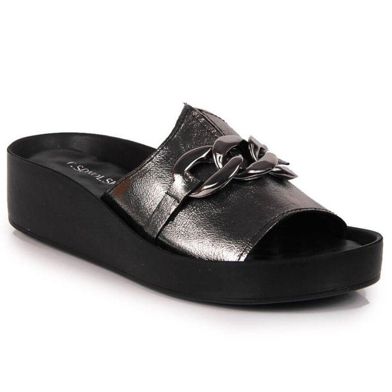 Klapki skórzane z łańcuchem T.Sokolski W SCA161 srebrne srebrny