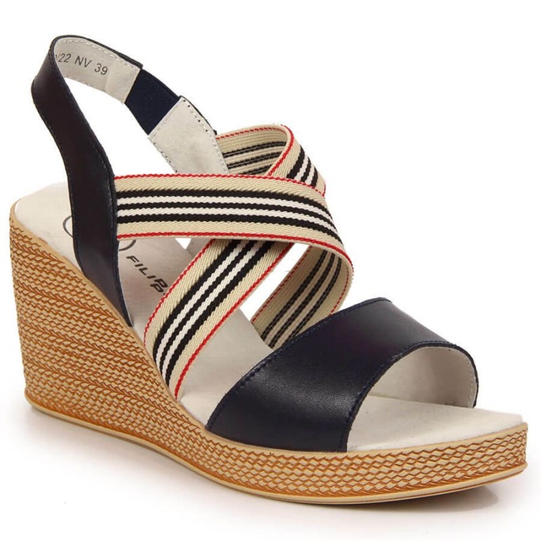 Sandały skórzane na koturnie Filippo W PAW361 granatowe