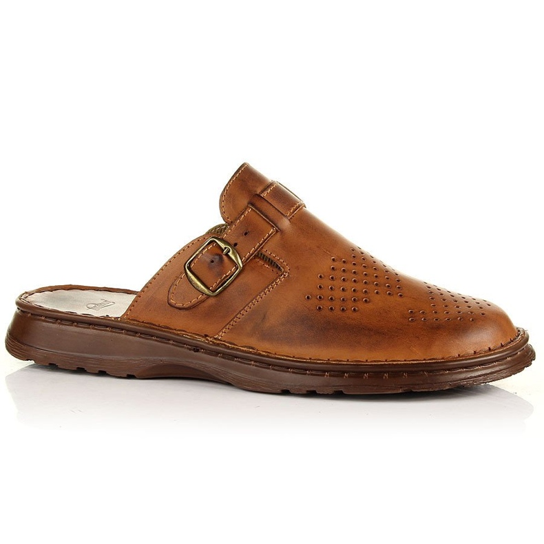 Skórzane klapki męskie komfortowe brązowe Łukbut