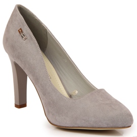 Czółenka na słupku zamszowe szare Sergio Leone