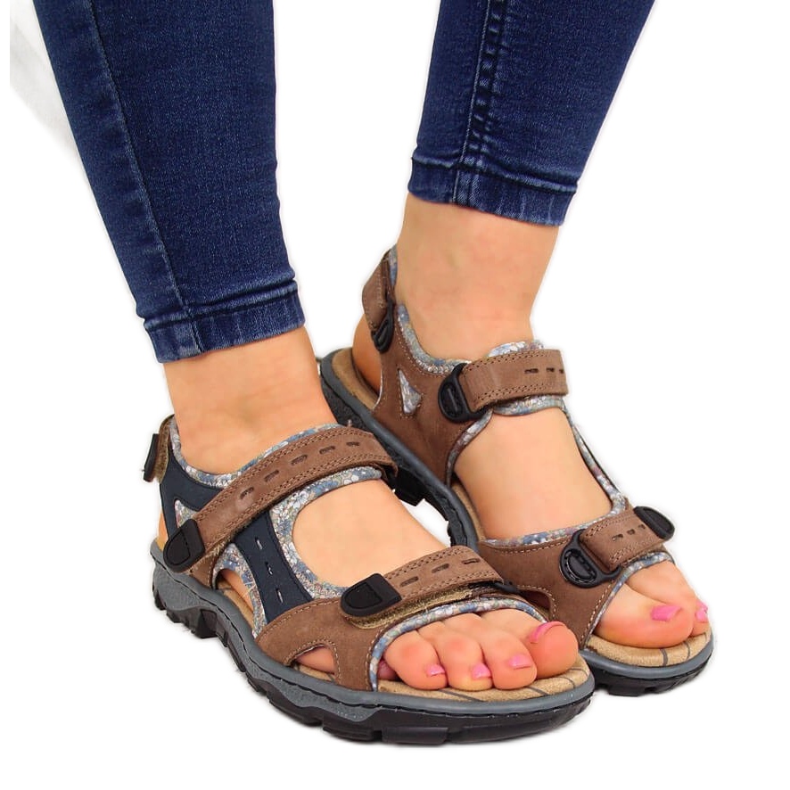 Sandały damskie skórzane komfortowe Rieker 68872-25 brązowe