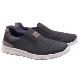 Półbuty skórzane męskie ażurowe granatowe Rieker 16455 niebieskie