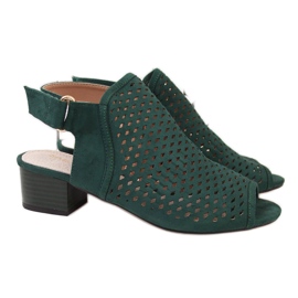 Sandały damskie zabudowane ażurowe zielone Sabatina