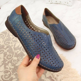 Półbuty skórzane damskie ażurowe niebieskie Rieker 48457